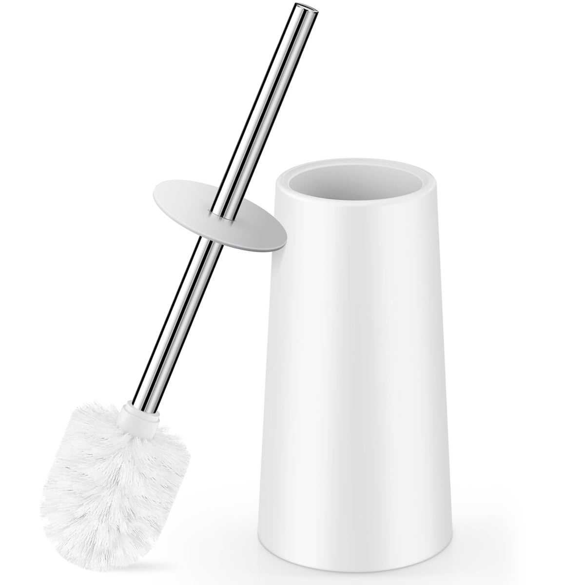 Toilet Brush and Holder, Toilet Brush with 304 Stainless Steel Long Handle, Toilet Bowl Brush for Bathroom Toilet-Elegant-Cleaning-Bristles(White)