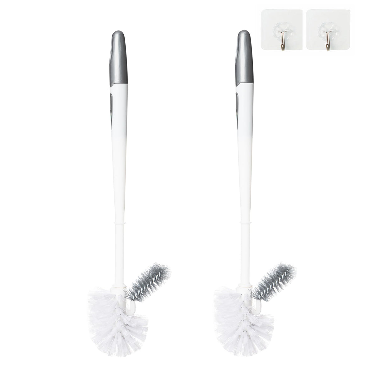 2 Pack Toilet Bowl Brush Without Holder for Bathroom, Under-Rim Double Brush Head, Long Handle Household Cleaning Brushes Set (2 Pack Grey Brush Without Holder)