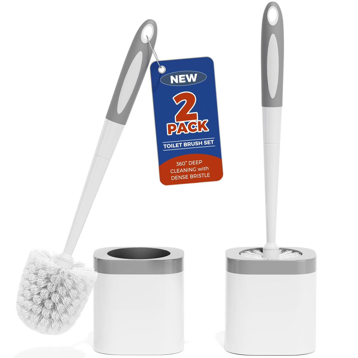 Holaloha Toilet Brush and Holder Set, Space Saving, 2 Pack, White