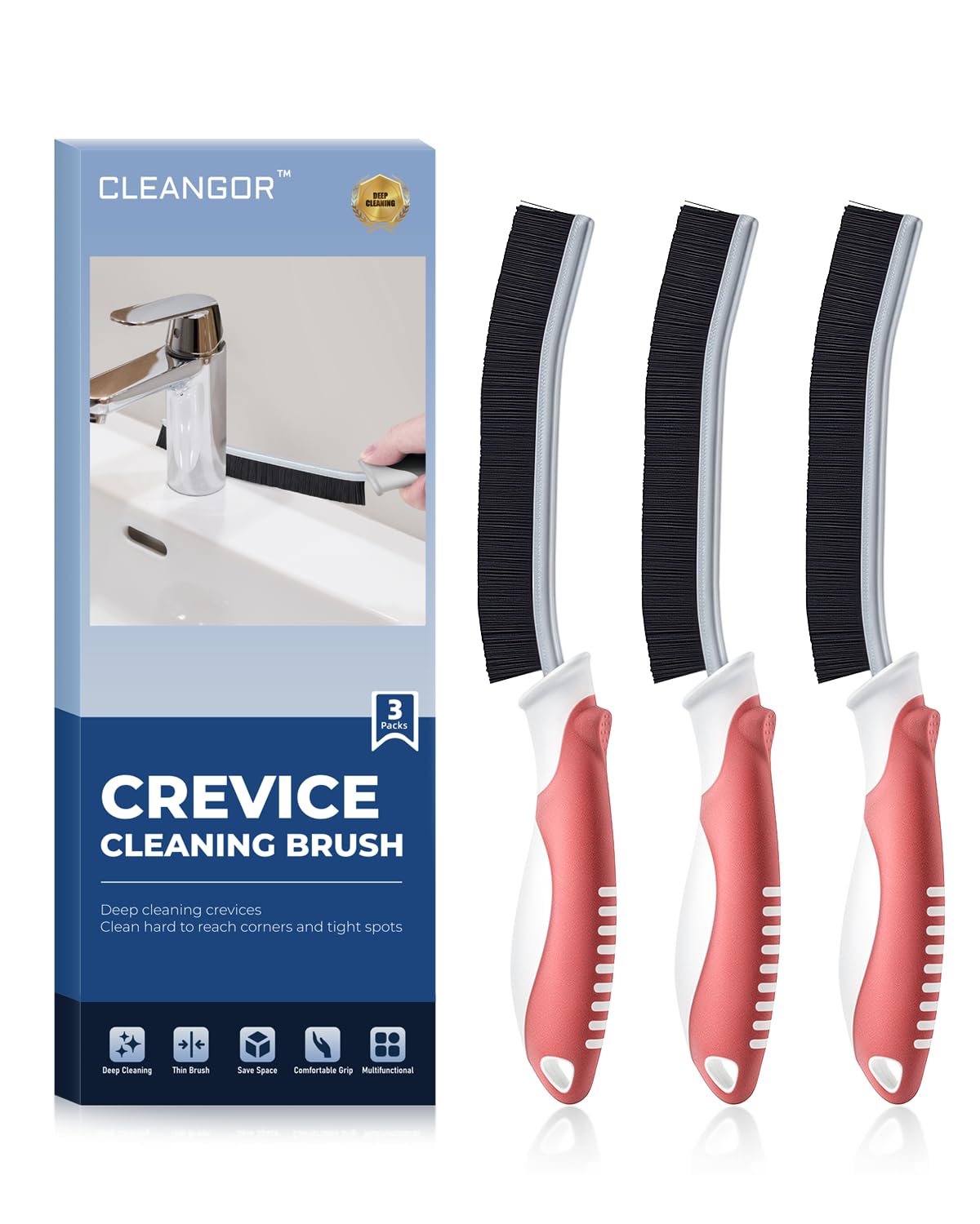 CLEANGOR Crevice Cleaning Brushes, Scrub Brushes for Hard to Reach Space