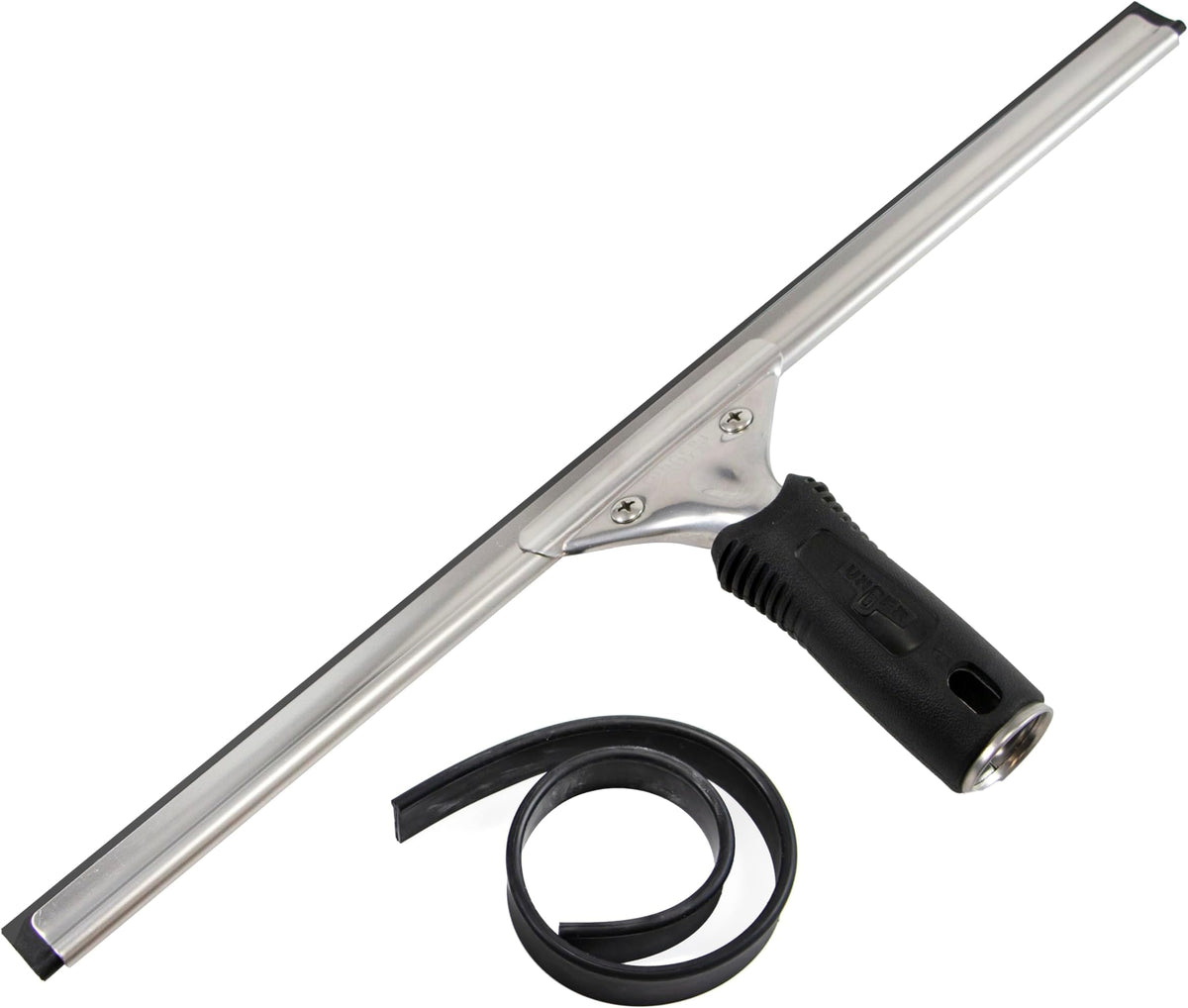 Unger Professional Connect and Clean 12” Performance Squeegee for Glass and Window Care with Replacement Rubber, Heavy Duty Cleaning Supplies with Streak-Free Results, Handheld Household Cleaner Tool
