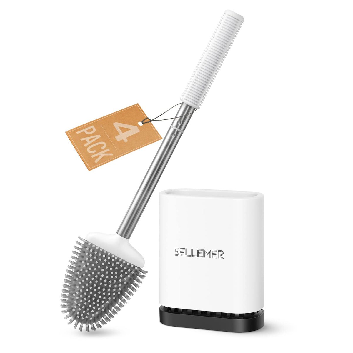 Sellemer Silicone Toilet Brush, Ventilation Slots Base Holder 1 Pack Silver