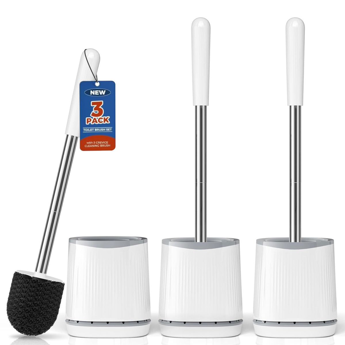 TRENTI Toilet Brush and Holder Set - Bristles Bowl Brush Head with Ventilated Holder, Wall Mounted Compact Set for Bathroom Deep Cleaning