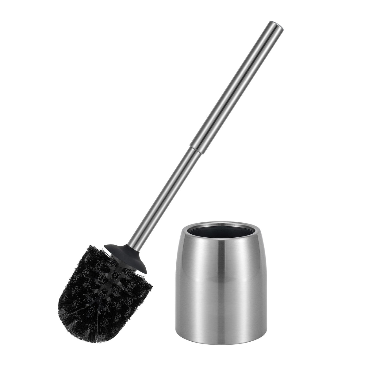 SUS304 Stainless Steel Toilet Brush and Holder Set Stain Nickle 12In Handle BristlesToilet Bowl Brush Cepillo para Baños Bathroom Brushes Cleaning Brush with Case Anti-Rust Brushed Silver