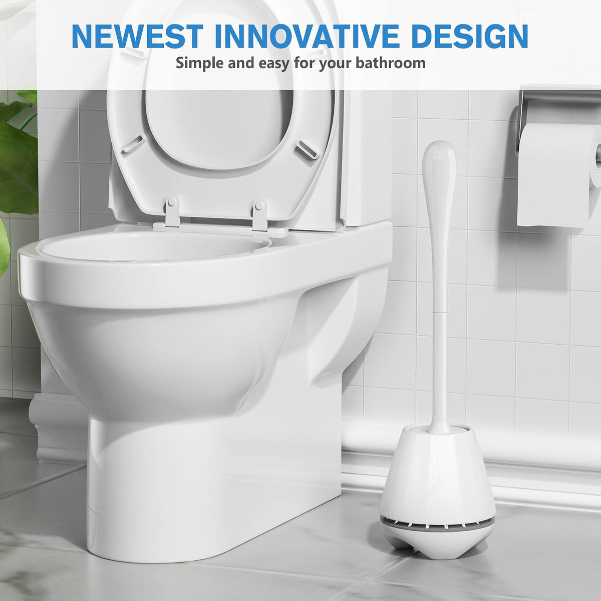 Toilet Brush and Holder 2 Pack, Toilet Brush with Ventilated Holder, Toilet Bowl Brush with Long and Large Handle for Bathroom-Toilet-Cleaning-Bristles-Comfortable