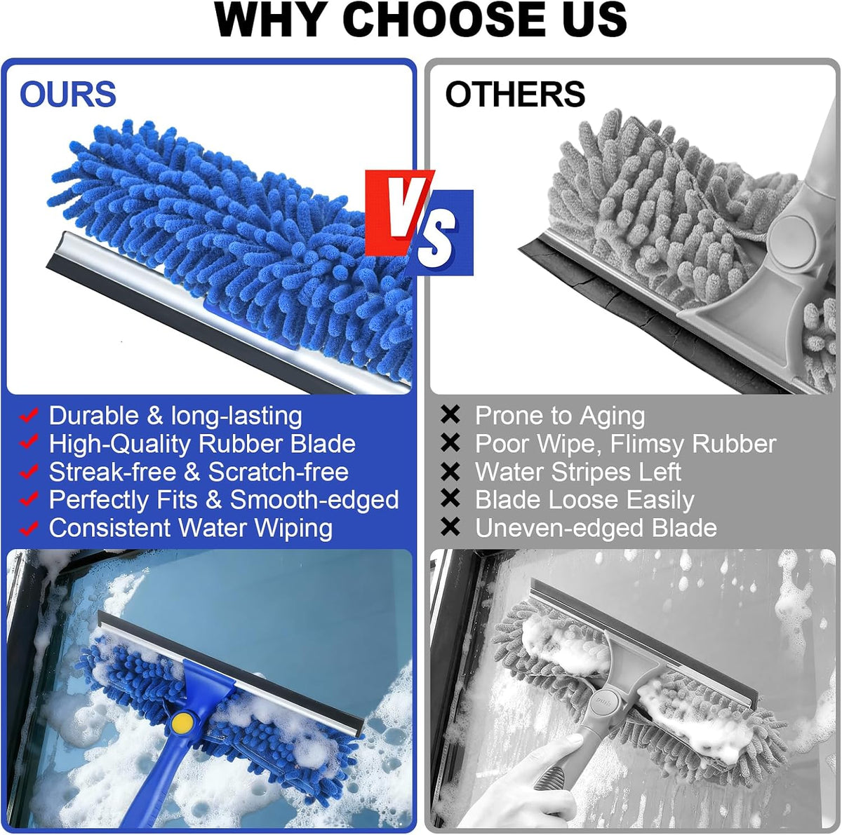 Wontolf 4-in-1 Window Squeegee, 79'' Window Cleaner Tool with Extension Pole, Window Cleaning Kit with Storage Bag, Rotatable Window Washing Kit Equipment for Home, Outdoor High Windows, Glass, Shower
