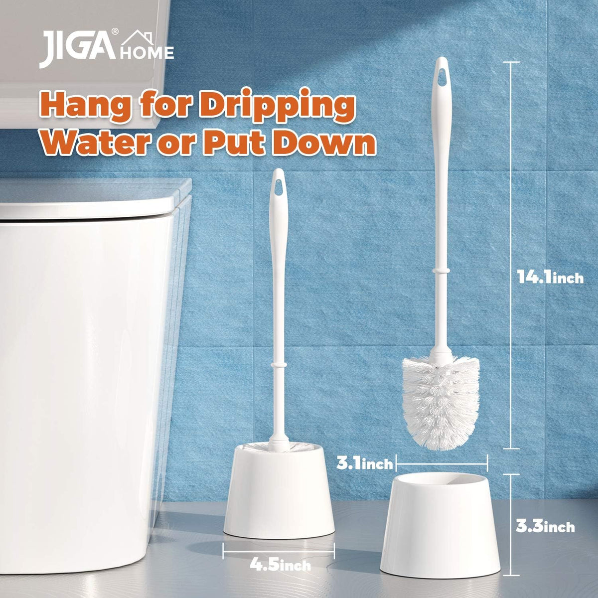 JIGA Toilet Bowl Brush and Holder, White, 3 Pack