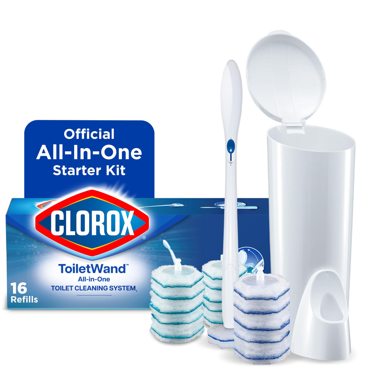 Clorox ToiletWand Toilet Cleaning Kit, 1 Starter Kit with 16 Refill Heads
