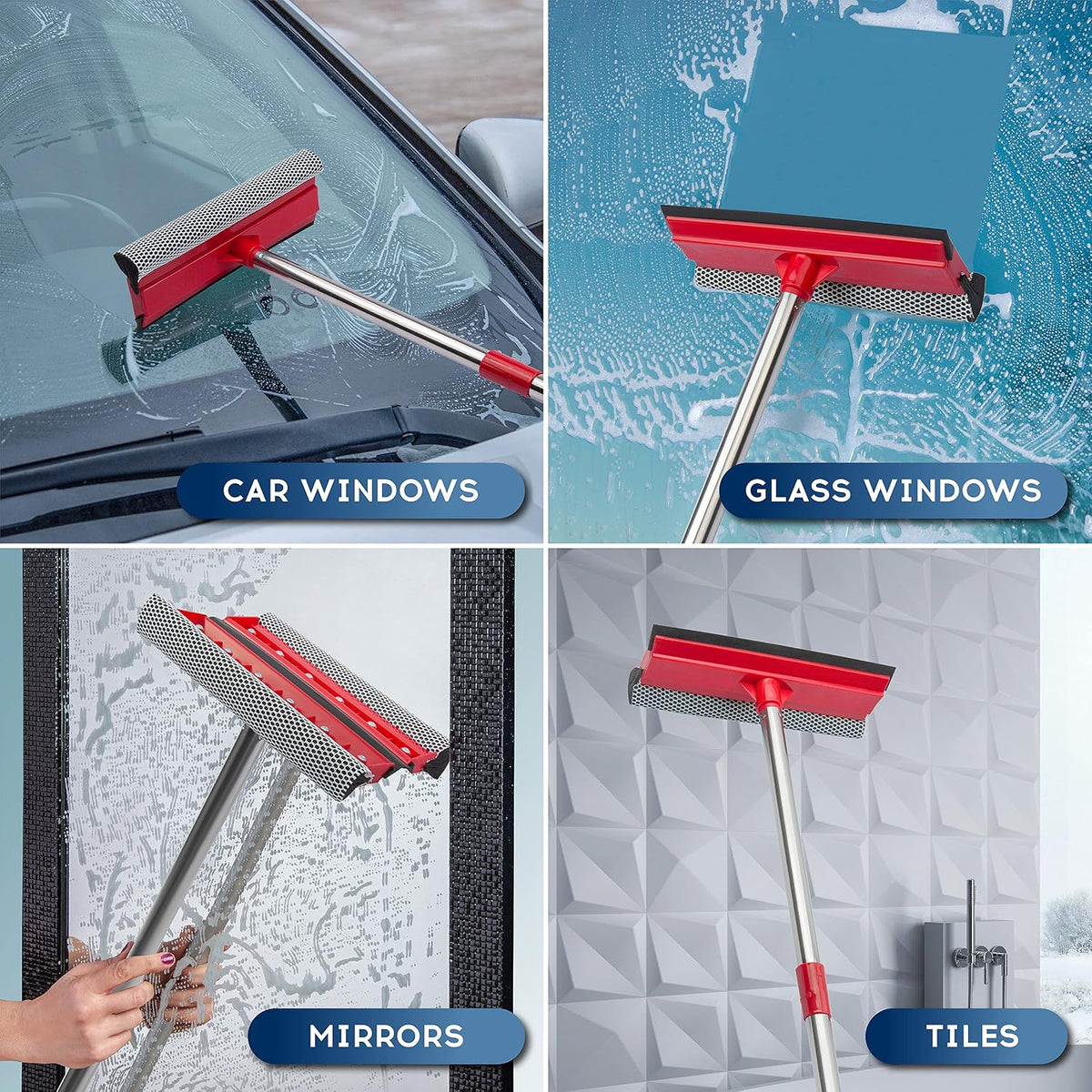 DSV Professional Squeegee for Window Cleaning with Long 55" Extension Handle, Window Cleaning Kit, 2-in-1 Window Squeegee, Car Window Cleaner Tool, Window Cleaner for High Outdoor Windows