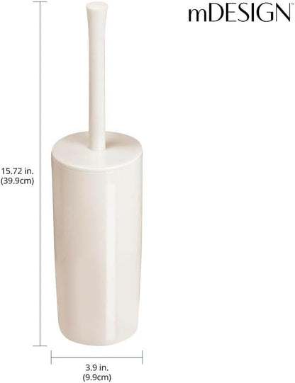 mDesign Slim Plastic Toilet Bowl Brush and Holder Set, Modern Compact Storage Organizer Cleaner Scrubber for Toilet - Heavy Duty Cleaning Plunger for Bathroom, Aura Collection - Cream