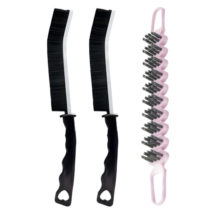 Crevice Cleaning Brush Hard Bristle Grout Brush Scrub Brush Toilet Brush Cleaning Tools Cleaning Supplies for Household Use Bathroom Kitchen 3 Pcs (Black&White)