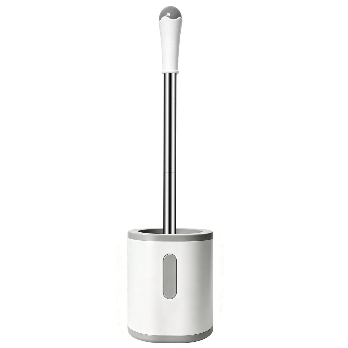 AONEZ Compact Toilet Brush & Holder, Stainless Steel Handle, Space Saving for Storage, Deep Cleaning, Drip-Proof, Easy to Assemble, Nylon Bristles, White & Grey