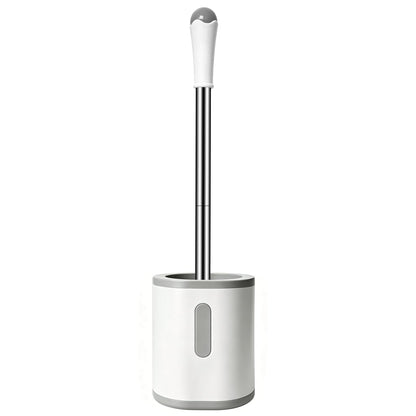 AONEZ Compact Toilet Brush & Holder, Stainless Steel Handle, Space Saving for Storage, Deep Cleaning, Drip-Proof, Easy to Assemble, Nylon Bristles, White & Grey