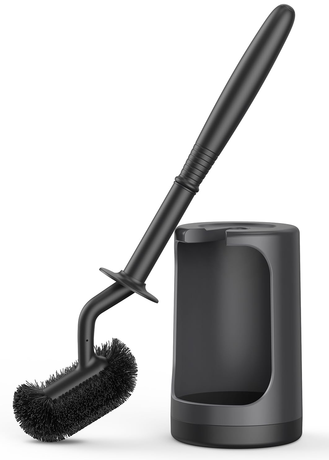 HAMITOR Toilet Bowl Brush Holder Set: Curved Design with Holder for Deep Cleaning Under Rim - Compact Hidden Scrubber for Small Space - Modern RV Bathroom Accessories - White 1 Pack
