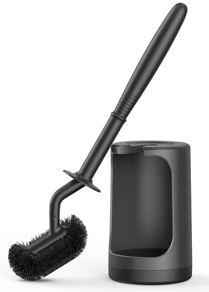 HAMITOR Toilet Bowl Brush Holder Set: Curved Design with Holder for Deep Cleaning Under Rim - Compact Hidden Scrubber for Small Space - Modern RV Bathroom Accessories - Gray