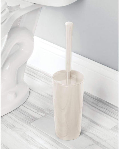 mDesign Slim Plastic Toilet Bowl Brush and Holder Set, Modern Compact Storage Organizer Cleaner Scrubber for Toilet - Heavy Duty Cleaning Plunger for Bathroom, Aura Collection - Cream