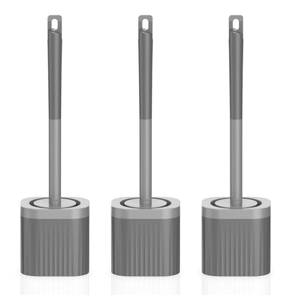 Toilet Brush, 3 Pack Compact Toilet Bowl Brush and Holder Set with Nylon Bristles Toilet Cleaner Brush Hidden Toilet Scrubber Brush for Bathroom Cleaning, Grey & White