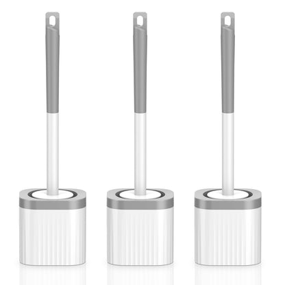 Toilet Brush, 3 Pack Compact Toilet Bowl Brush and Holder Set with Nylon Bristles Toilet Cleaner Brush Hidden Toilet Scrubber Brush for Bathroom Cleaning, Grey & White