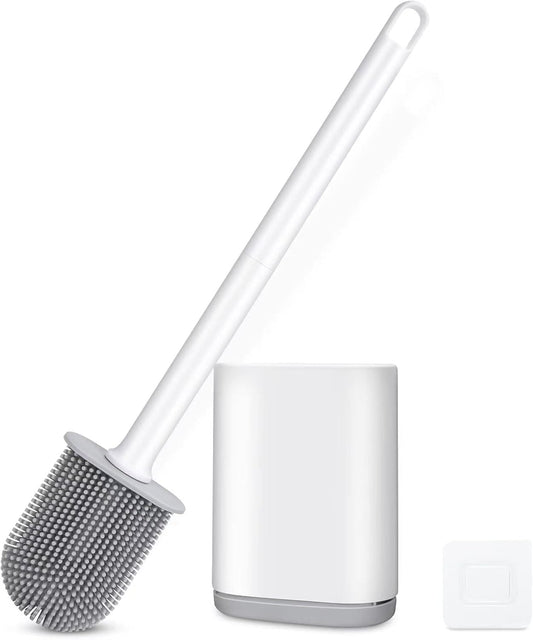 Silicone Toilet Brush and Holder, Wall Mounted No Rust Problem White