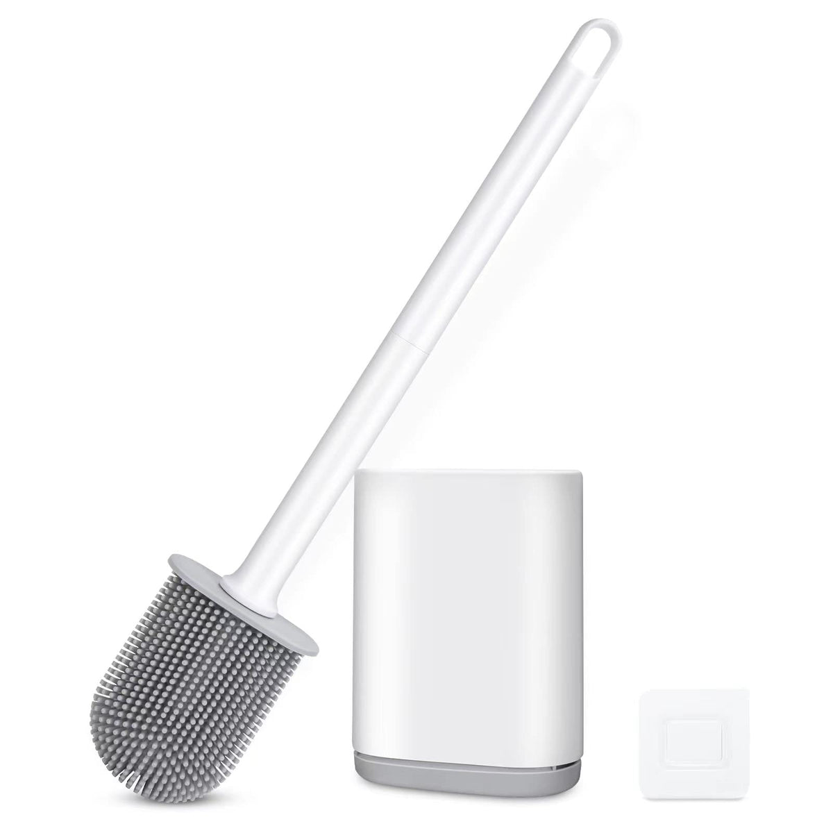 Silicone Toilet Brush and Holder, Wall Mounted No Rust Problem White