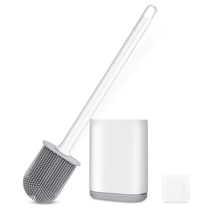Silicone Toilet Brush and Holder, Wall Mounted No Rust Problem White