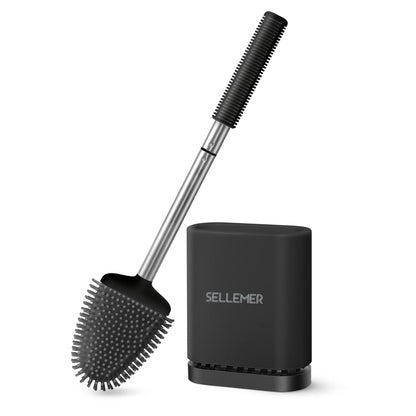 Sellemer Silicone Toilet Brush, Ventilation Slots Base Holder 1 Pack Silver