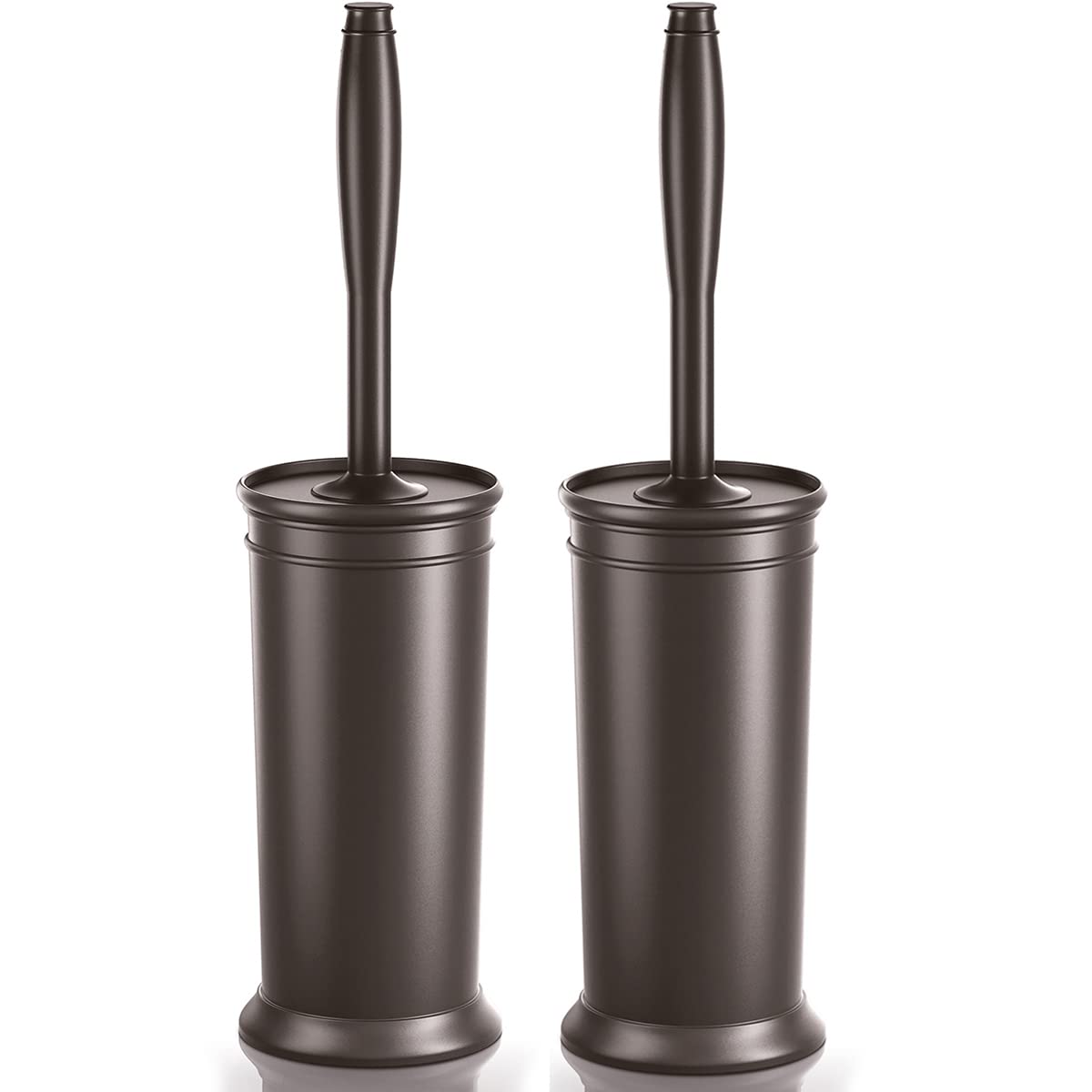 Toilet Brush and Holder 2 Pack, Toilet Bowl Brush with Extra Long Handle, Toilet Scrubber and Covered Holder, Toilet Brushes for Bathroom-Space Saving, Covered Brush, Durable, Deep Cleaning(Black)