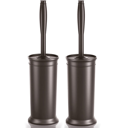 Toilet Brush and Holder 2 Pack, Toilet Bowl Brush with Extra Long Handle, Toilet Scrubber and Covered Holder, Toilet Brushes for Bathroom-Space Saving, Covered Brush, Durable, Deep Cleaning(Black)