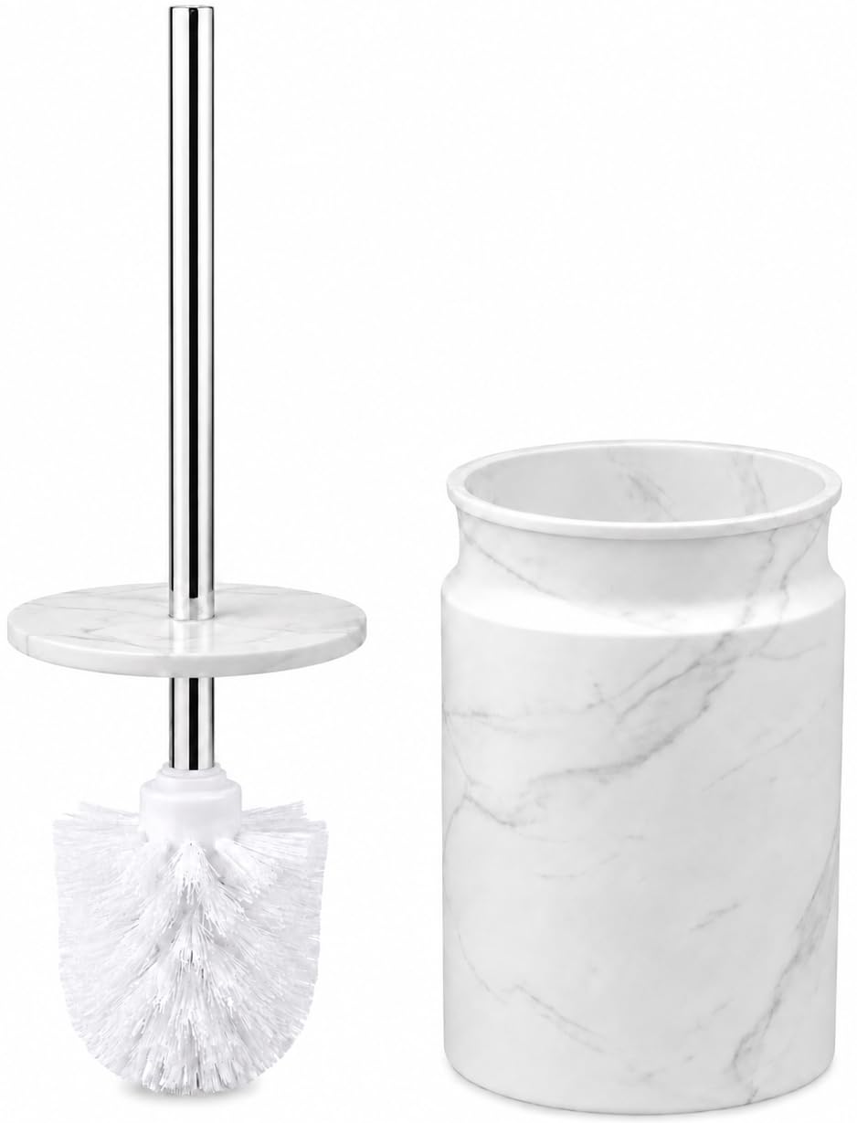 Rustic Luxe Toilet Brush and Holder Set - Beige Toilet Bowl Cleaner Brush with Strong Metal Handle - Long Bristles Toilet Bowl Brush and Holder - Rustic Farmhouse Decor