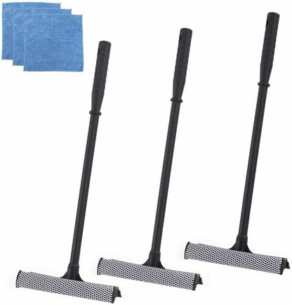 Matthew Cleaning All Purpose Window Squeegee Window Cleaner Tool,Car Squeegee Windshield Cleaning Sponge and Rubber Squeegee,2-in-1 Window Cleaner Sponge(8'') and Soft Rubber with Pole 20’’(6Pack)