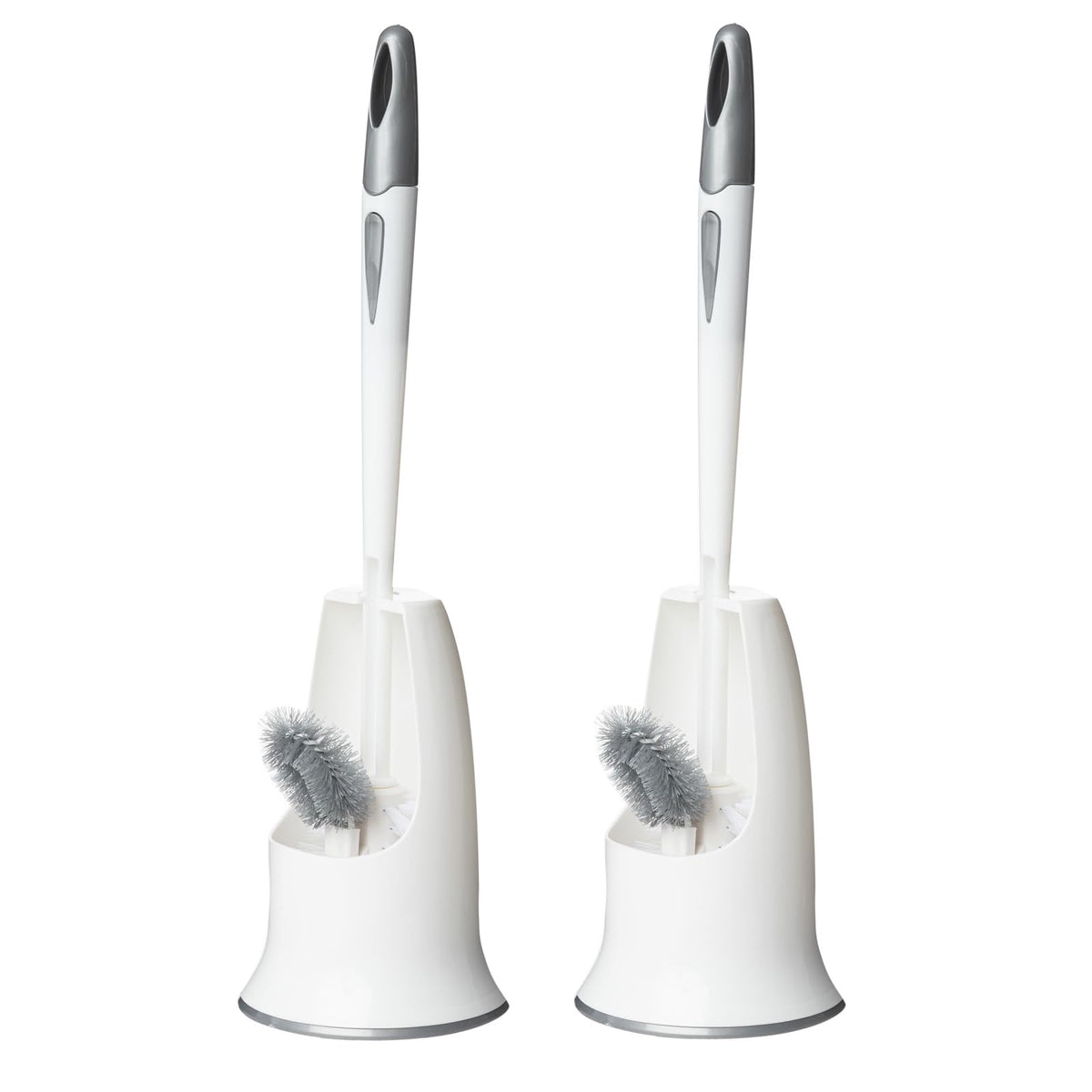 2 Pack Toilet Bowl Brush Without Holder for Bathroom, Under-Rim Double Brush Head, Long Handle Household Cleaning Brushes Set (2 Pack Grey Brush Without Holder)