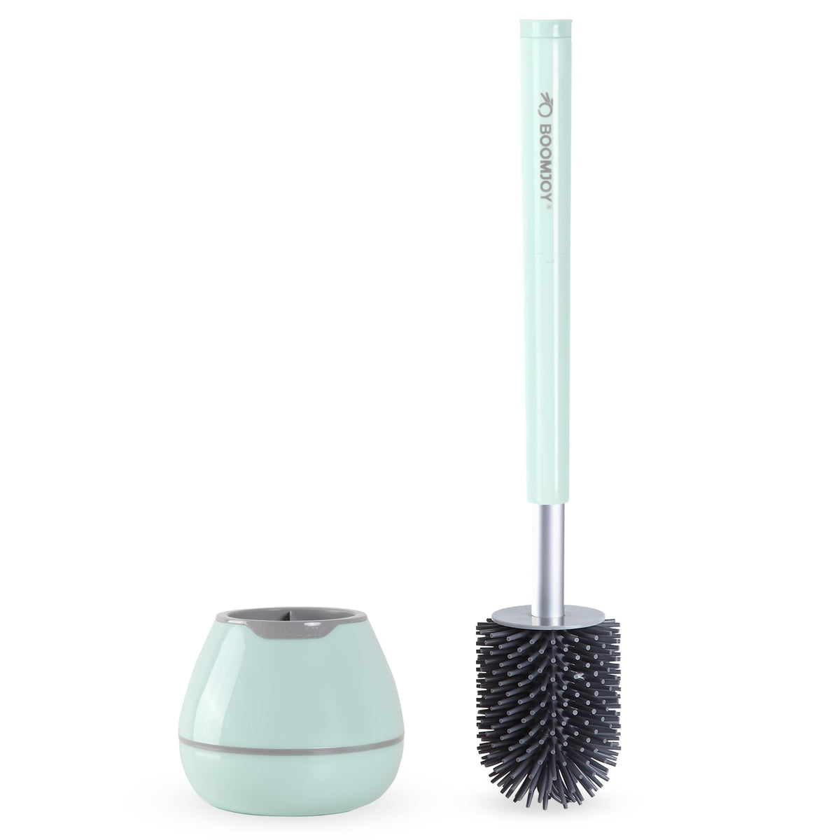 BOOMJOY Toilet Brush and Holder Set, Silicone Toilet Bowl Cleaner Brush, Bathroom Cleaning Bowl Kit with Tweezers, Bathroom Accessories with Aluminum Handle - White