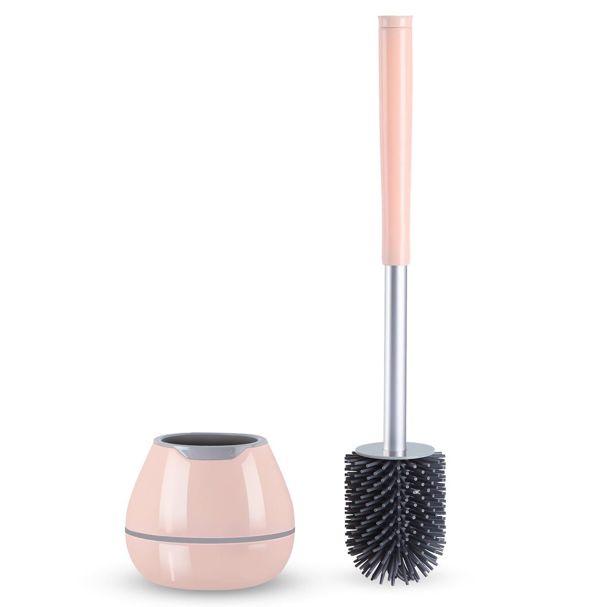BOOMJOY Toilet Brush and Holder Set, Silicone Toilet Bowl Cleaner Brush, Bathroom Cleaning Bowl Kit with Tweezers, Bathroom Accessories with Aluminum Handle - White