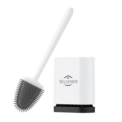 Sellemer Silicone Toilet Brush, Ventilation Slots Base Holder 1 Pack Silver