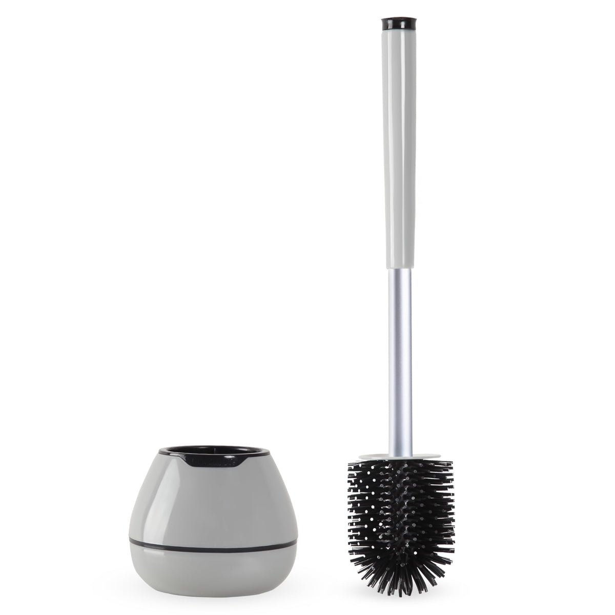 BOOMJOY Toilet Brush and Holder Set, Silicone Toilet Bowl Cleaner Brush, Bathroom Cleaning Bowl Kit with Tweezers, Bathroom Accessories with Aluminum Handle - White