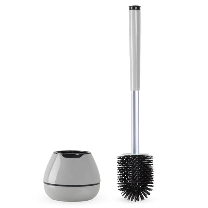 BOOMJOY Toilet Brush and Holder Set, Silicone Toilet Bowl Cleaner Brush, Bathroom Cleaning Bowl Kit with Tweezers, Bathroom Accessories with Aluminum Handle - White