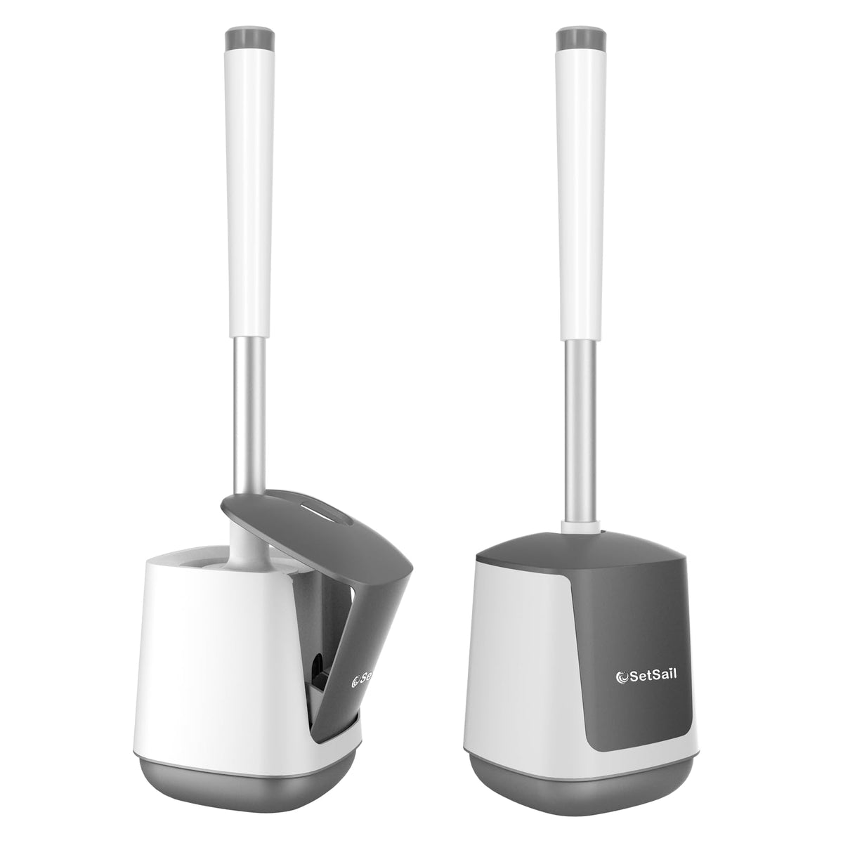 SetSail Toilet Brush and Holder, Self Closing Lid Toilet Bowl Brushes Holder and Extra Long Handle Ventilated Toilet Brush Set for Bathroom Cleaning, Nylon Bristles, Black