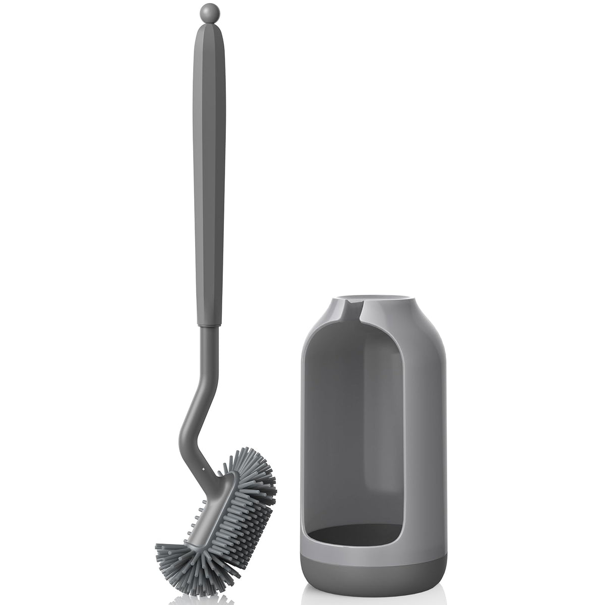 HAMITOR Toilet Bowl Brush Holder Set: Deep Cleaning Silicone Toilet Cleaner Scrubber Under Rim with Curved Bristle for Bathroom Dead Corner Clean - Modern Rv Toilet Decorative Accessories - White