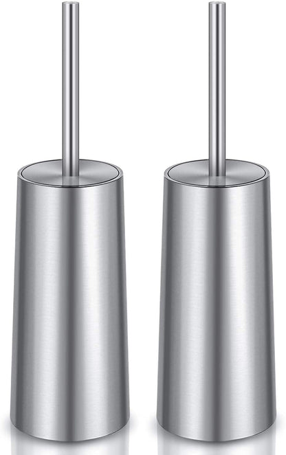 Toilet Brush and Holder, 2 Pack Toilet Brush with 304 Stainless Steel Long Handle, Toilet Bowl Brush for Bathroom Toilet-Ergonomic, Elegant,Durable (White)