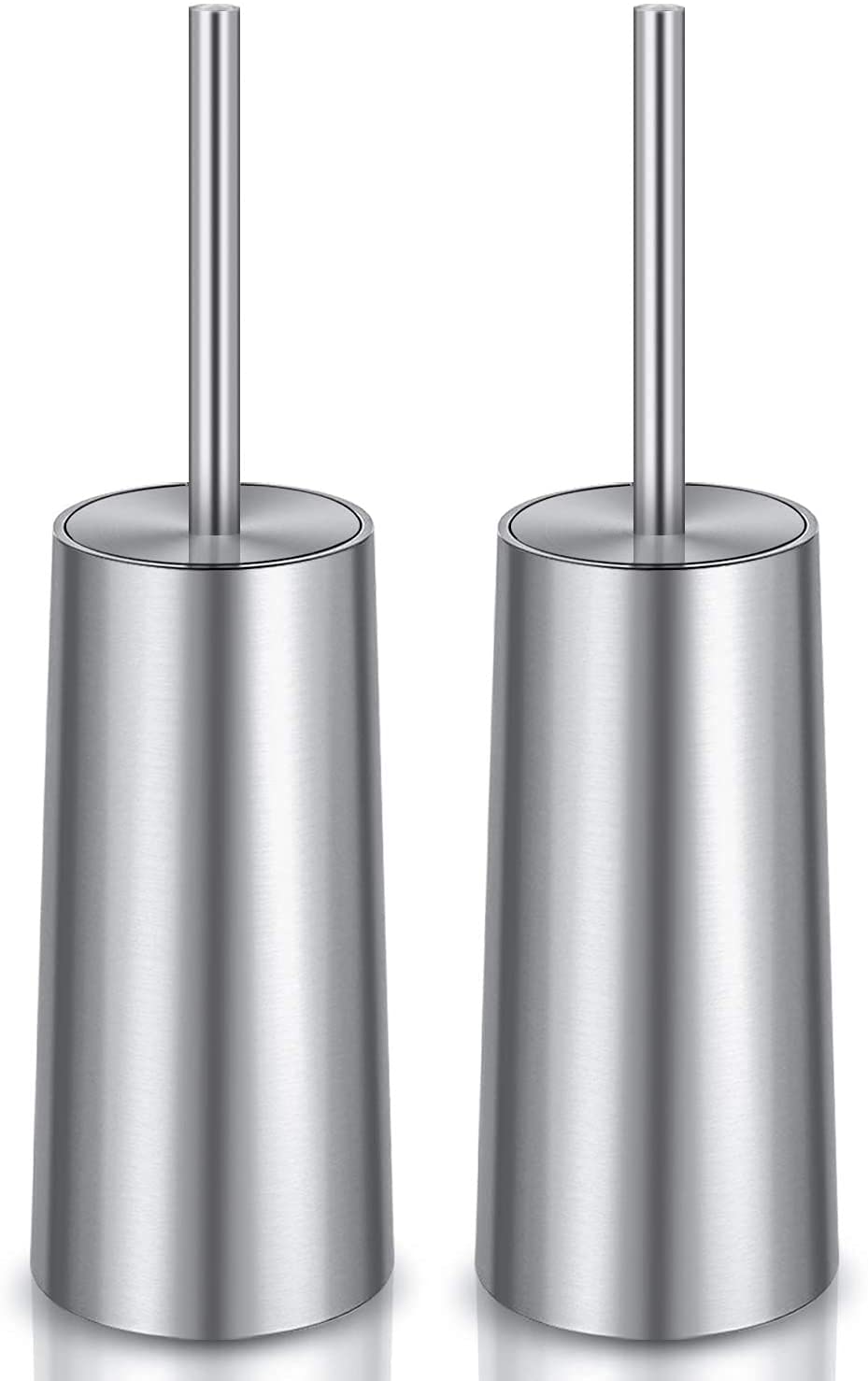 Toilet Brush and Holder, 2 Pack Toilet Brush with 304 Stainless Steel Long Handle, Toilet Bowl Brush for Bathroom Toilet-Ergonomic, Elegant,Durable (Grey)
