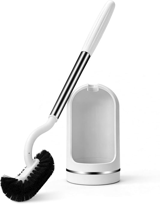 AONEZ White Toilet Brush Set, Deep Under-Rim Cleaning, Vented Holder