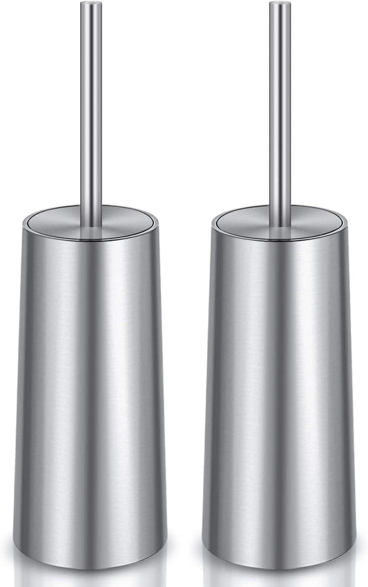 Toilet Brush and Holder, 2 Pack Toilet Brush Stainless Steel, Toilet Bowl Brush for Bathroom Toilet-Ergonomic, Elegant,Durable (Silver)