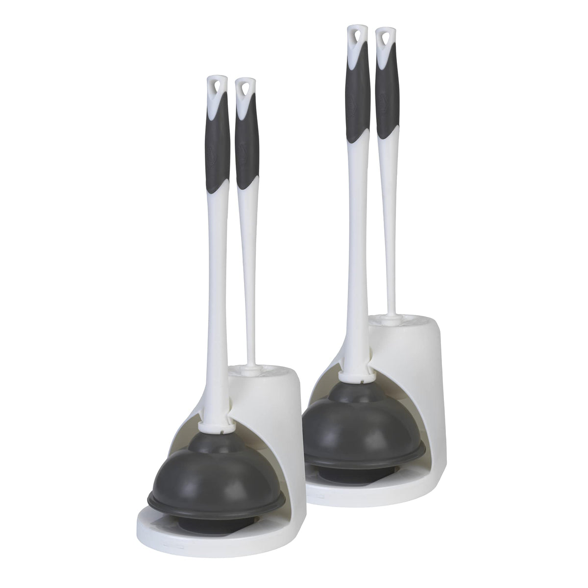 Clorox Toilet Plunger and Brush Bowl Set with Holder Caddy Storage for Cleaning Bathroom and Unclogging Toilets, White and Gray