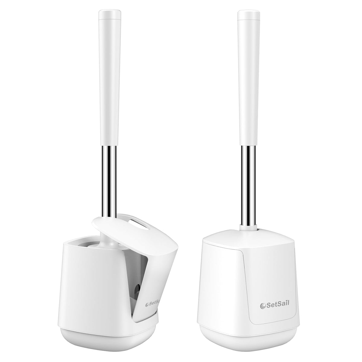 SetSail Toilet Brush and Holder, Self Closing Lid Toilet Bowl Brushes Holder and Extra Long Handle Ventilated Toilet Brush Set for Bathroom Cleaning, Nylon Bristles, Black