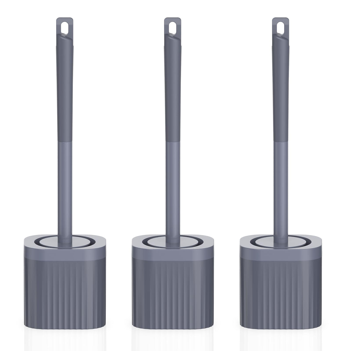 Toilet Brush, 3 Pack Compact Toilet Bowl Brush and Holder Set with Nylon Bristles Toilet Cleaner Brush Hidden Toilet Scrubber Brush for Bathroom Cleaning, Grey & White
