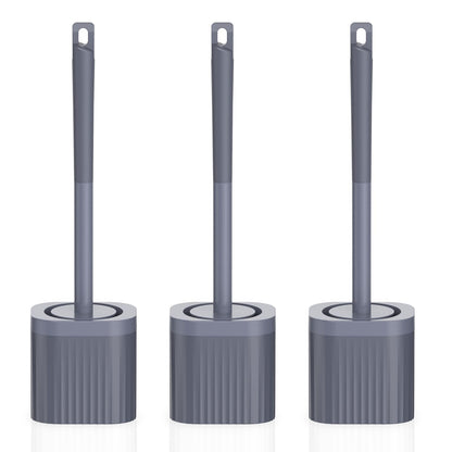 Toilet Brush, 3 Pack Compact Toilet Bowl Brush and Holder Set with Nylon Bristles Toilet Cleaner Brush Hidden Toilet Scrubber Brush for Bathroom Cleaning, Grey & White