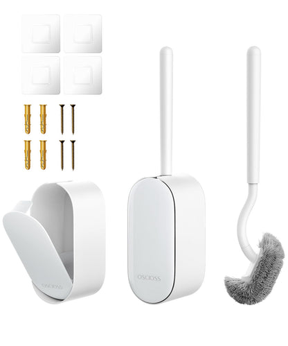 Toilet Bowl Brush and Holder, OSCIOSS Toilet Brush Set with Ergonomic Design, Compact Size, Durable Bristles, RV Toilet Brushes & Holders for Dead Corner Clean (White, 1pack)