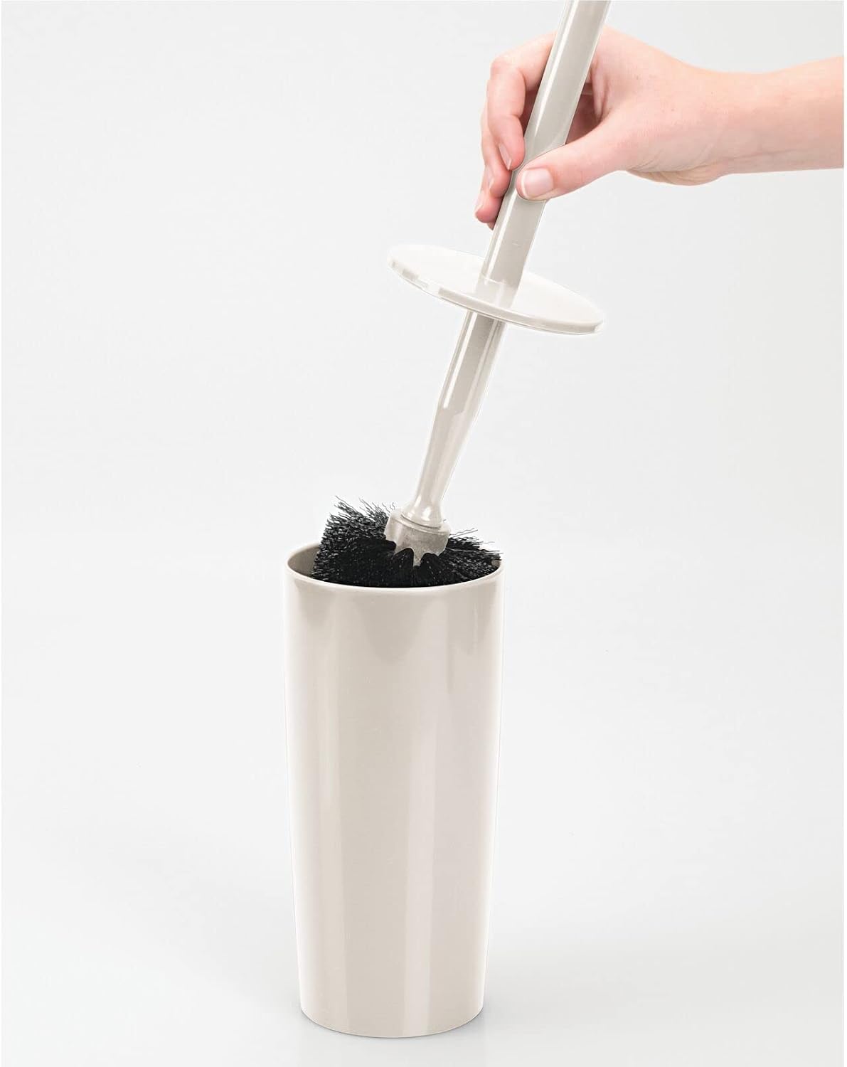 mDesign Slim Plastic Toilet Bowl Brush and Holder Set, Modern Compact Storage Organizer Cleaner Scrubber for Toilet - Heavy Duty Cleaning Plunger for Bathroom, Aura Collection - Cream