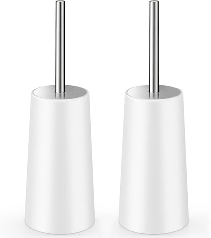 Toilet Brush and Holder, 2 Pack Toilet Brush with 304 Stainless Steel Long Handle, Toilet Bowl Brush for Bathroom Toilet-Ergonomic, Elegant,Durable (White)