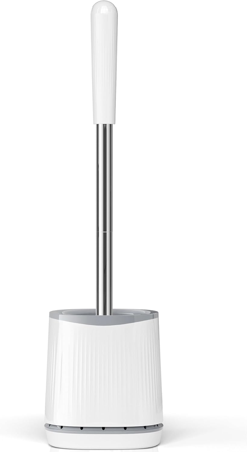 TRENTI Toilet Brush and Holder Set - Bristles Bowl Brush Head with Ventilated Holder, Wall Mounted Compact Set for Bathroom Deep Cleaning